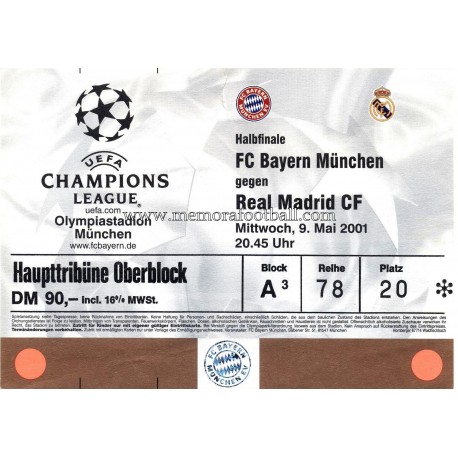 mate Reiziger Identiteit Bayern Munchen vs Real Madrid 9-05-2001 ticket