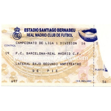 Antibióticos Regenerador Colapso Real Madrid v FC Barcelona LFP 1990s ticket﻿